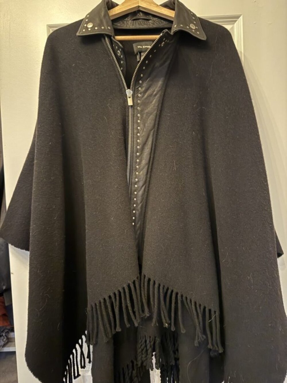 The Kooples Black Wool Cape Studded Leather Collar